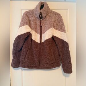 Colorblock Sherpa Zip Jacket in Mauve, Cream & Brown